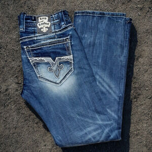 Rock Revival Jeans Potter Straight Mens 32 x 34 Distressed Blue Denim RARE NWOT